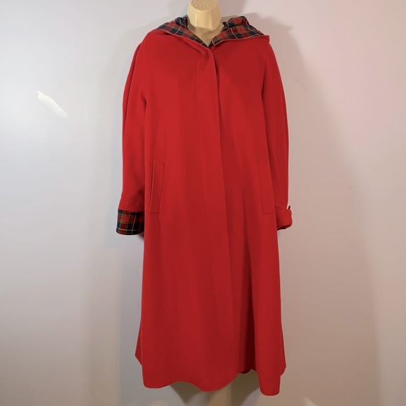 Avoca collection wicklow Ireland red hooded Cloak long wool coat tartan medium - Picture 4 of 16